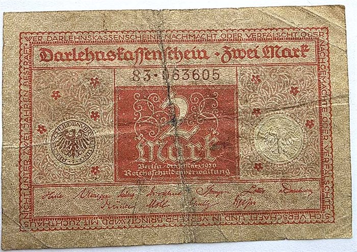 Банкнота 2 марки - Германия, 1920 год 14303