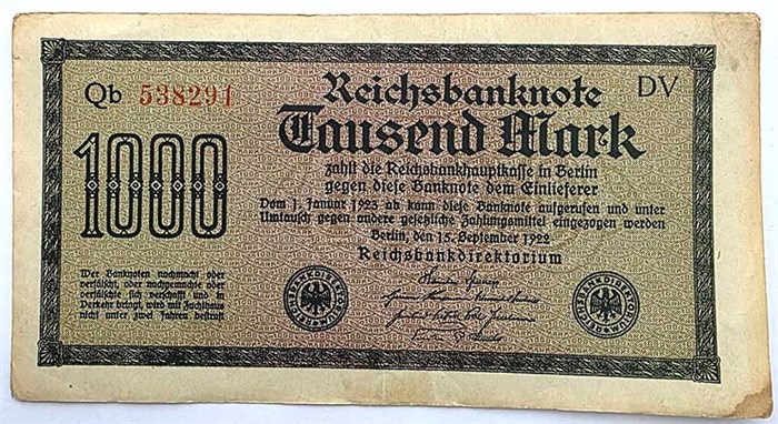 Банкнота 1000 марок - Германия, 1922 год 14333