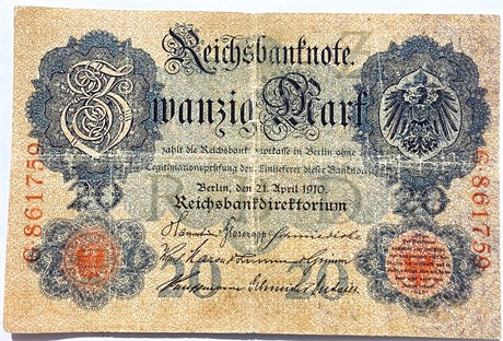 Банкнота 20 марок - Германия, 1910 год 16628