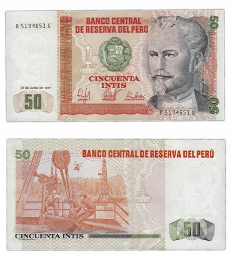 Банкнота 50 инти - Перу, 1987 год, UNC 16976