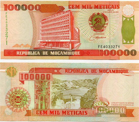 Банкнота 100000 метикалов - Мозамбик, 1993 год, UNC 17046