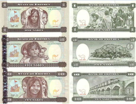 Набор банкнот - 1, 5, 10 накфа, Эритрея, 1997 год, UNC 17104