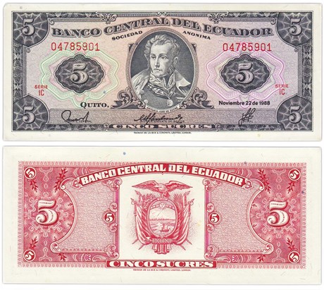 Банкнота 5 сукре - Эквадор, 1988 год, UNC 17105