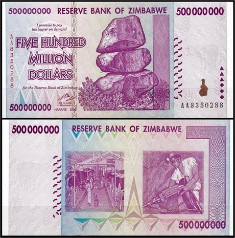 Банкнота 500000000 долларов - Зимбабве, 2008 год, UNC 17222