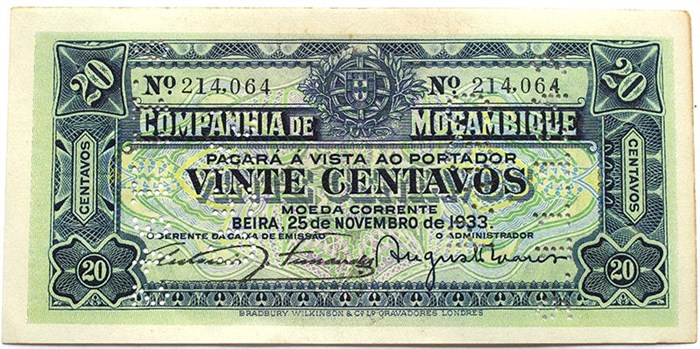 Банкнота 20 сентаво, 1933 год, Мозамбик 10964