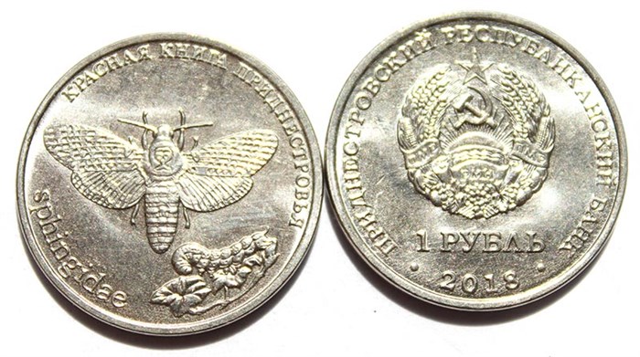 1 рубль - Бабочка Адамова голова, Приднестровье, 2018 год, UNC 11966