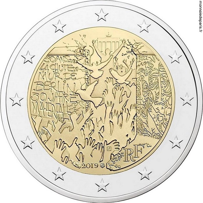 2 евро - 30 лет падению Берлинской стены, Франция, 2019 год, UNC 12727