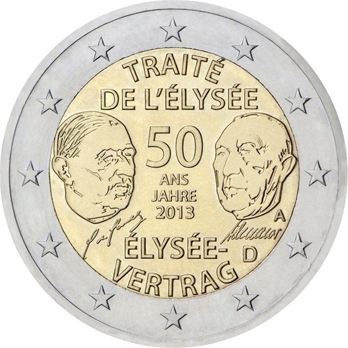 2 евро - 50 лет подписанию Елисейского договора, Германия, 2013 год, UNC 12732