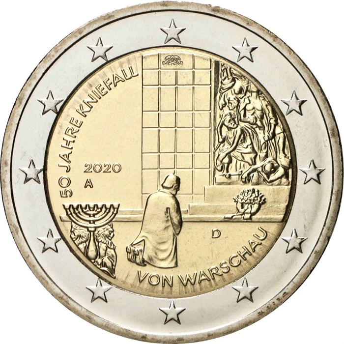 2 евро -50 лет Коленопреклонению в Варшаве, Германия, 2020 год, UNC 12742